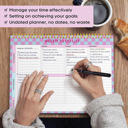 Taja Weekly To Do List Notepad with 52 Undated Sheets（8.5"×11"）- Weekly Desk Planner for Women & Man, Work and Home -1 Pack Violet Dream