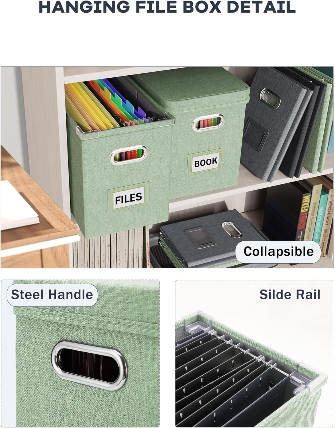 Oterri File Organizer Box with Lid, Hanging Filing File Box with Mesh Pocket, Document Organizer Box for Letter Files, Portable Storage Box with Smooth Sliding Rail for Office&Home (1 PCS, Beige)