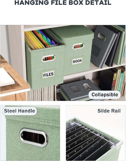 Oterri File Organizer Box with Lid, Hanging Filing File Box with Mesh Pocket, Document Organizer Box for Letter Files, Portable Storage Box with Smooth Sliding Rail for Office&Home (1 PCS, Beige)