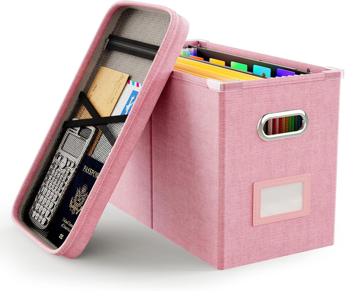 Oterri File Organizer Box with Lid, Hanging Filing File Box with Mesh Pocket, Document Organizer Box for Letter Files, Portable Storage Box with Smooth Sliding Rail for Office&Home (1 PCS, Beige)