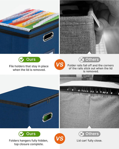 Oterri 2 Pack File Organizer Boxes with Lids, File Box with Mesh Pockets, Document Organizer Box for File Folders Letter Size, Zippers Filing Box for Home, Office, School (Green, Without Folders)