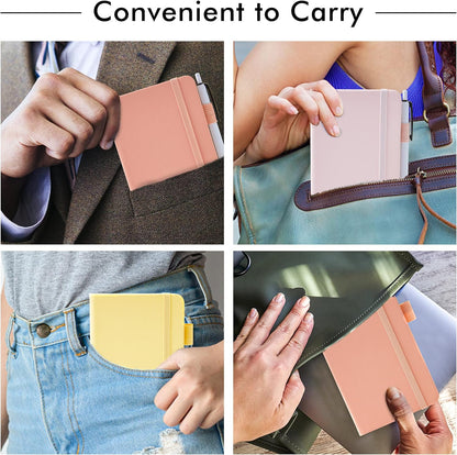 feela 3 Pack Pocket Notebook Journals with 3 Black Pens, A6 Mini Cute Small Journal Notebook Bulk Hardcover College Ruled Notepad with Pen Holder for Office School Supplies, 3.5”x 5.5”, Gray