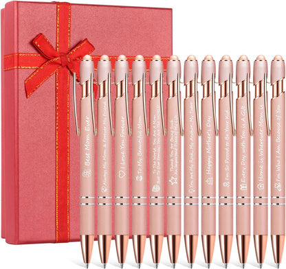 Father's Day Pen Set Gift Box - 12 Pack Black Ink Ballpoint Pens with Inspirational Quotes Fun Novelty Pens Perfect Birthday Retirement Gift for Dad Papa Father