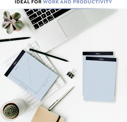Alitte Graph Paper Pad, Pack of 12, White Letter Size - 4x4 Quad Grid Paper, Easy-Tear Perforations, 8.5 x 11 Cardboard Backing - Graph Notepads for School, Office -50 Sheets per Pad