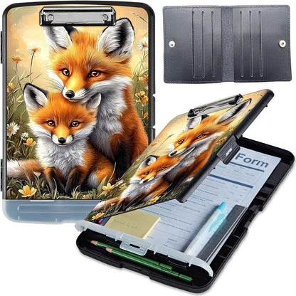 Clipboard with Storage, Heavy-Duty Side-Opening Folder with Pen Holder, Durable Plastic Nursing Clipboard for Nurses, Teachers, and Sales, Cow Prints 02