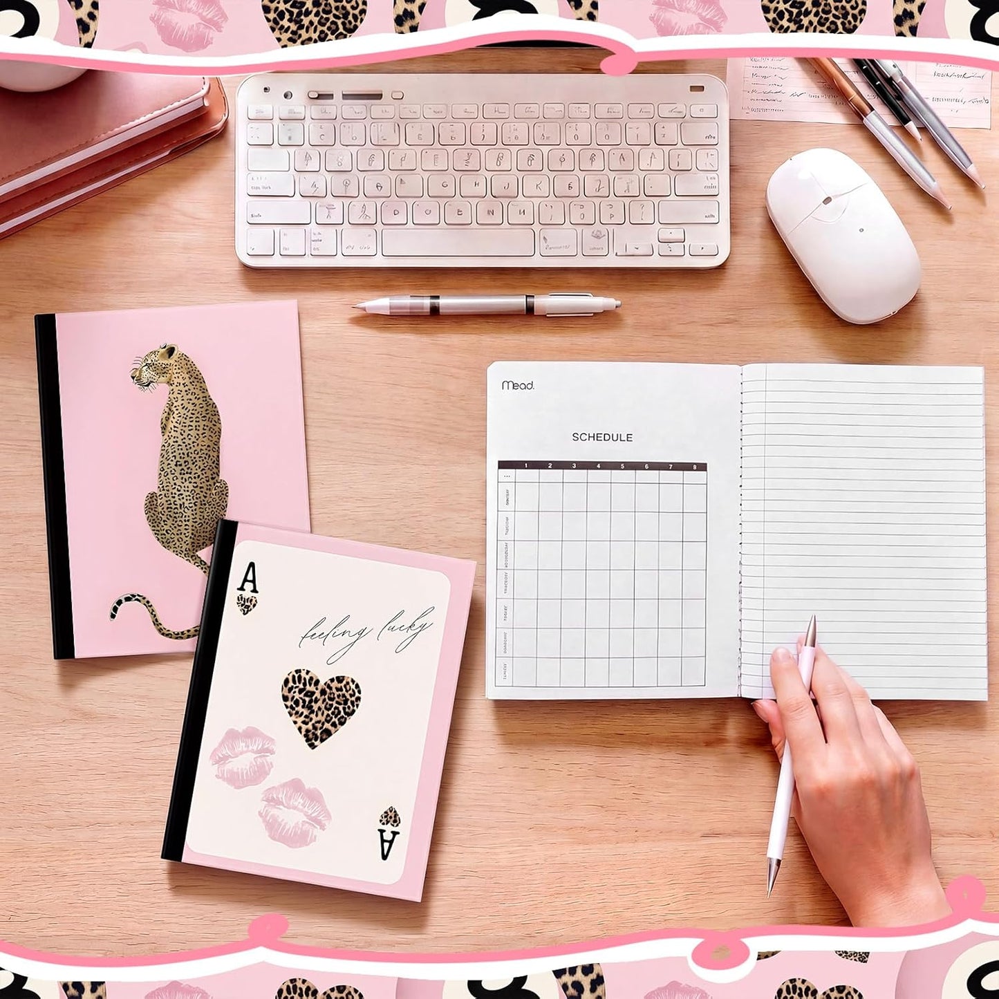 Resurhang 3 Pack Preppy Pink Cheetah Composition Notebooks 140 Pages of Cheetah Trendy Y2k College Ruled Composition Notebook 7-1/2" x 9-3/4" 80gsm Paper with Sturdy Cover Stock Leopard Print