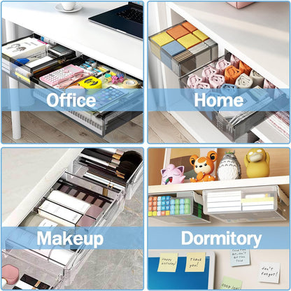 SVNNELP Under Desk Table Drawer Storage Organizer Slide Out, Attachable Hidden Self-Adhesive Under Desk Pencil Tray Drawer for Office/Classroom/Home (Clear Black/M)