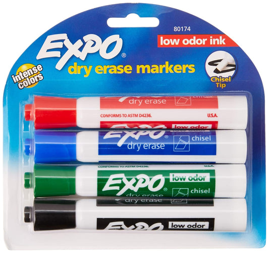 EXPO Original Dry Erase Markers, Chisel Tip, Assorted Colors, 3 Packs of 4, 12 Markers Total