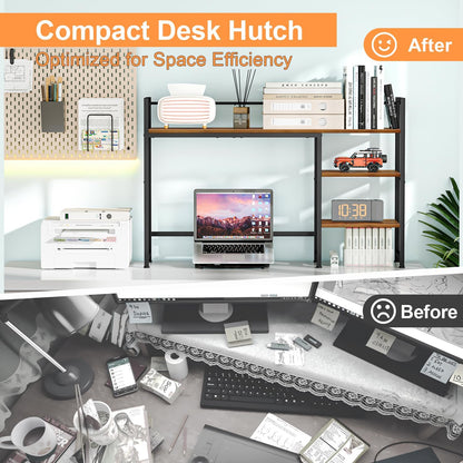 Snughome Desk Shelf, 38.6" Desktop Organizer Shelf, Desk Hutch for Computer Monitor, 4 Tier Desk Display Rack, Wood Desktop Bookshelf Storage Rack for Home Office Dorm, Rustic Brown | Desk Hutch, Computer Monitor, Desktop Display Rack, Home Office Dorm