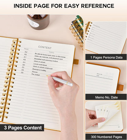 Spiral Notebook Journal for Women Men, 300 Numbered Lined Pages, College Ruled, A5 Hardcover Spiral Bound Notebook for School, Work, Note Taking Writing, Leather Spiral Journal Medium 5.9"x8.5"