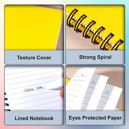 FLYING EAGLE 3 PCS Small Spiral Notebooks 4x6, A6 Cute Mini Journal Plastic Hardcover 8mm Ruled Notebook, Yellow 234 Sheets/468 Pages, 3 Pack Small Ruled Notebooks for School Work