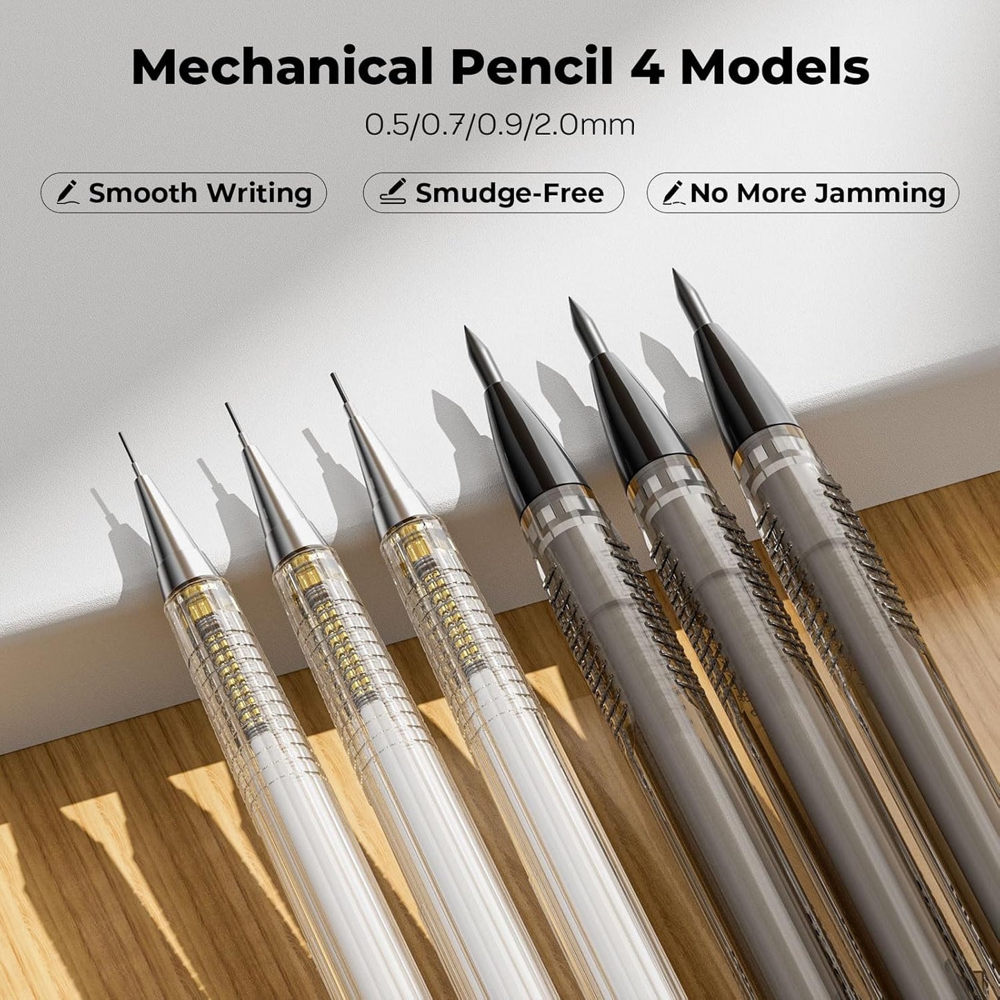 Nicpro 6PCS Art Mechanical Pencil Set, 4PCS Drafting Pencils 0.3 & 0.5 & 0.7 & 0.9 mm & 2PCS 2mm Lead Holder (4B 2B HB 2H) For Writing, Sketching Drawing With 12 Tube Lead Refills Erasers Case