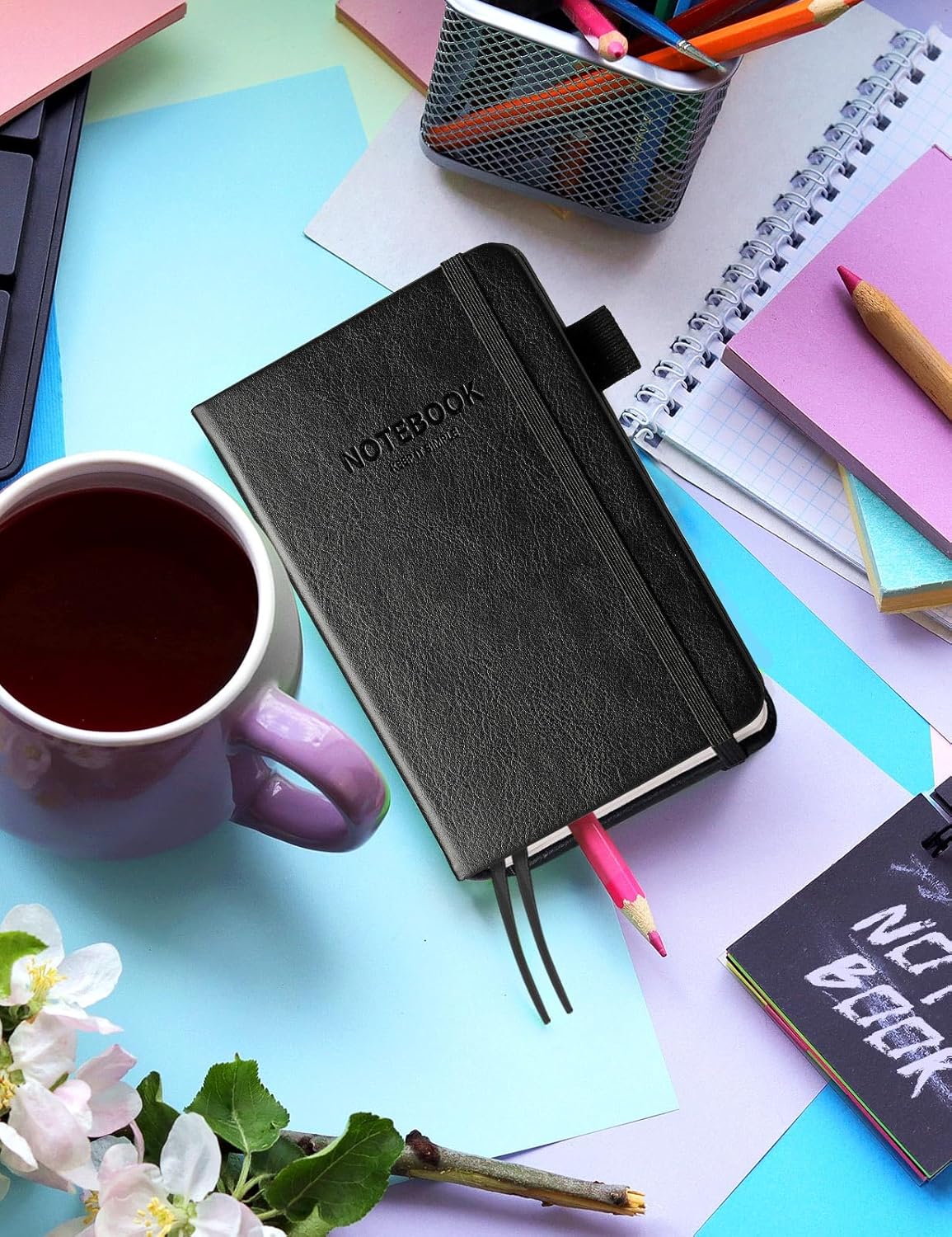AISBUGUR Pocket Notebook Small Notebook 2-Pack, 3.7" x 5.7" Pocket Notebooks Hardcover with Thick Lined Paper, Inner Pockets, Cover Letter Embossing Design Mini Journal Notepad Black+Brown