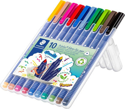 STAEDTLER 323 Triplus Colour Fibre-Tip Pens, 1.0 mm, Assorted Colours, Pack of 10