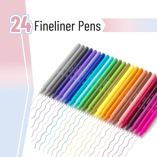 Mr. Pen- Colored Fineliner Pens, 24 Pack, 0.4mm, Ergonomic Triangular Barrels, Smooth Writing Pens for Journaling, Note-Taking, Coloring, Sketching, Planning & Art Projects