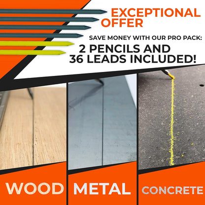 THORVALD New 3-in-1 Carpenter Pencils with Finger Grip for Construction - Incl. 7 Leads + Sharpener - Solid Mechanical Pencils with Fine Point/Best Marking tools Construction/Carpenters/Scriber