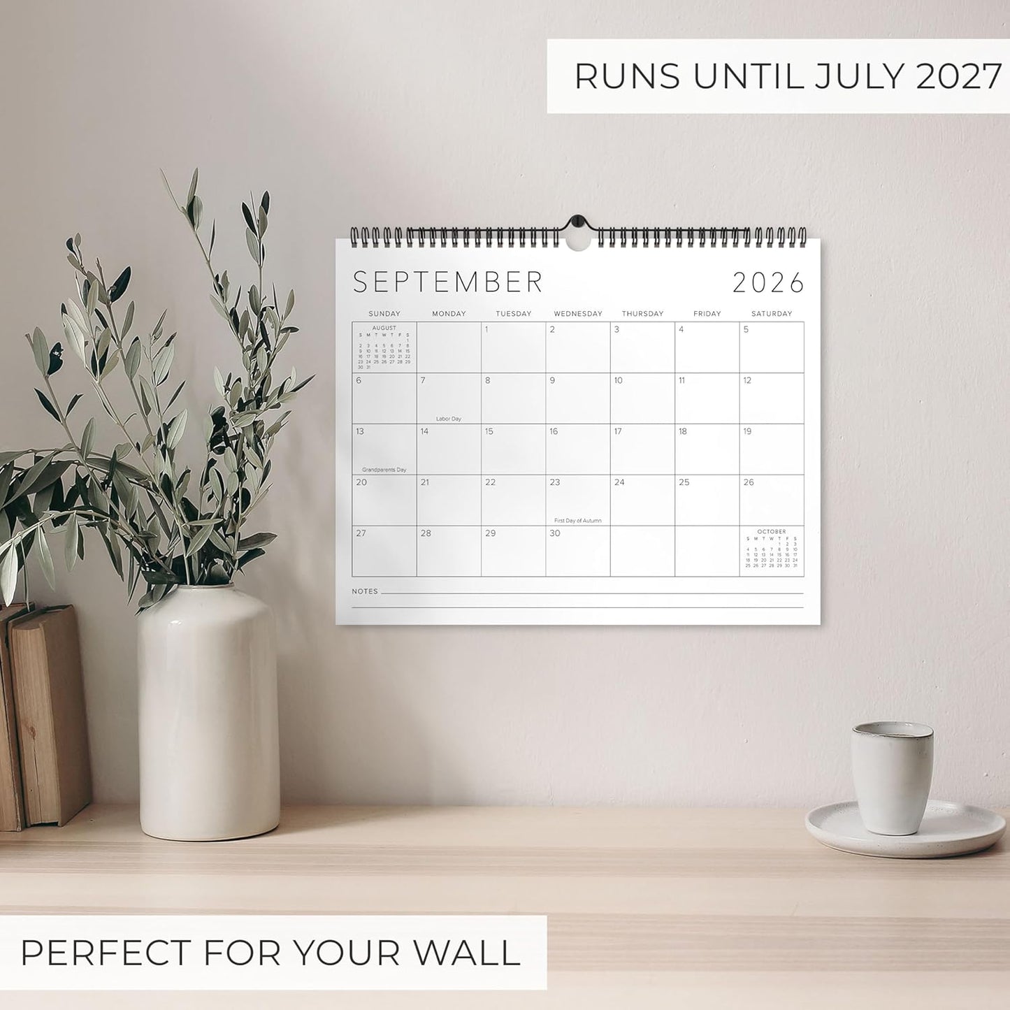 Beautiful 2026 Wall Calendar - Runs from January 2026 until July 2027 - Large 14.5" x 11.5" Office Wall Calendar for Easy Organizing