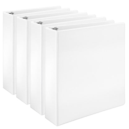 Amazon Basics 3 Ring Binders, 3 Inch D-Ring Organizer for School, Home Office, Paper Storage, White, 2 Pack