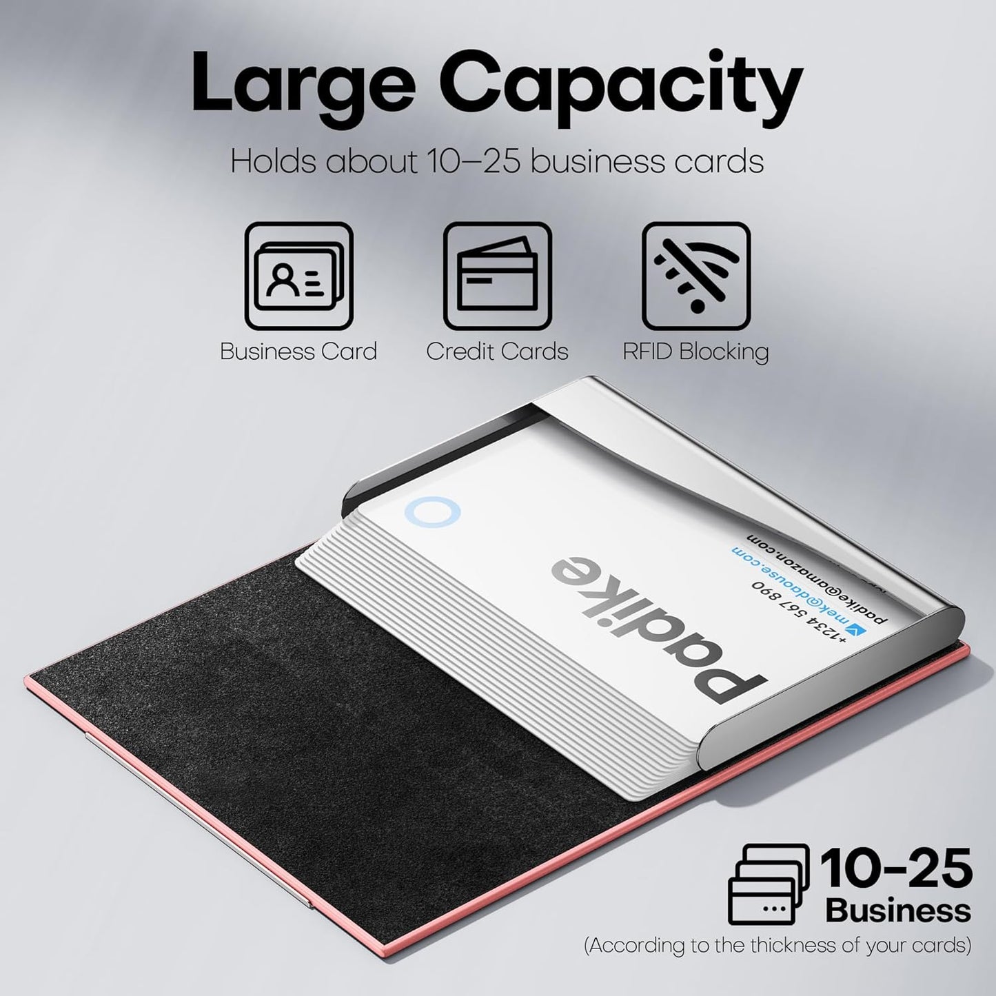 Padike Business Card Holder/ Case Professional PU Leather & Stainless Steel Multi Wallet Credit Card ID Case/Holder for Men & Women. (Black)