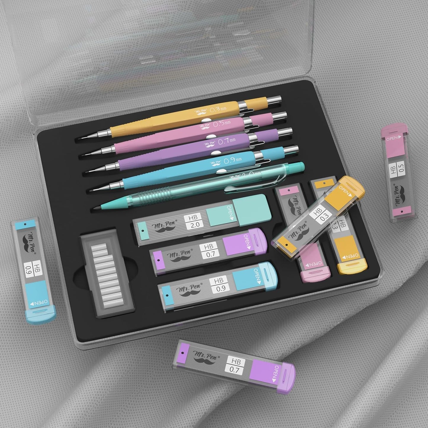 Mr. Pen- Art Mechanical Pencil Set, 5 Vintage Mechanical Pencils (0.3, 0.5, 0.7, 0.9, 2.0mm), 5 HB Lead Refills & 10 Eraser Refills, Precision Drawing Pencils for Sketching, Writing & Artwork