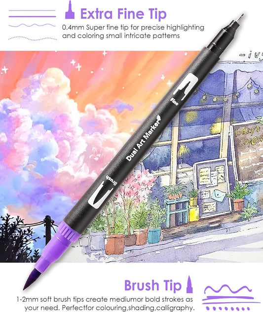 TOSHARE Art Markers Pens Dual Tip Coloring Markers Set with Brush & Fine Nib for Adult Coloring Book Brush Pens Professional Calligraphy & Drawing Art Supplies Kit for Adults (72 Colors)