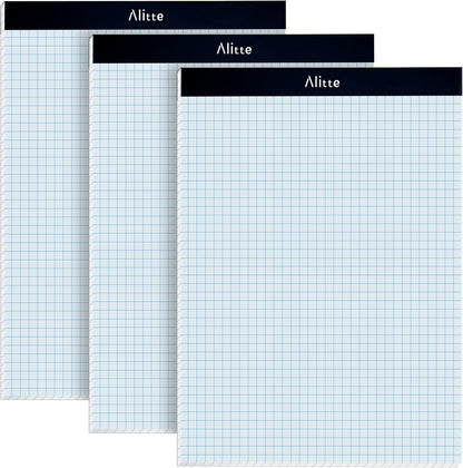 Alitte Graph Paper Pad, Pack of 12, White Letter Size - 4x4 Quad Grid Paper, Easy-Tear Perforations, 8.5 x 11 Cardboard Backing - Graph Notepads for School, Office -50 Sheets per Pad