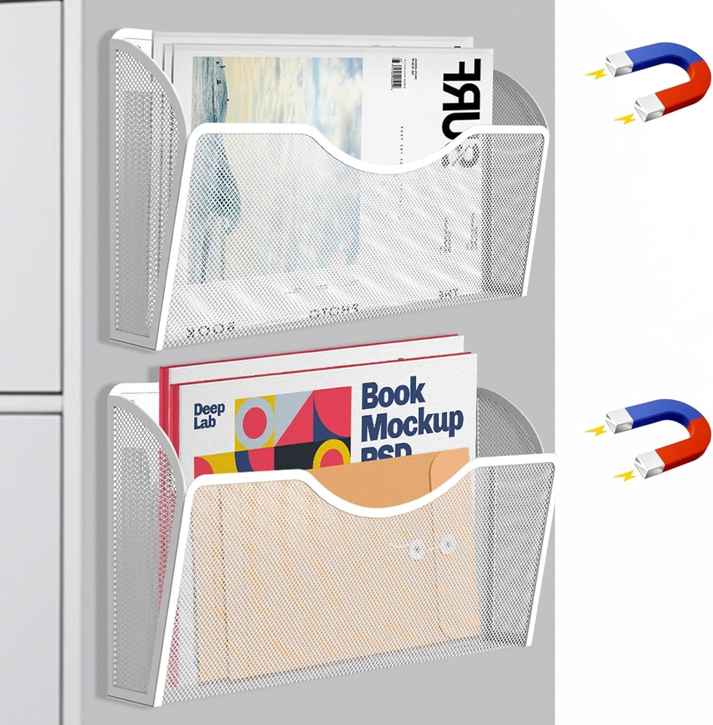 Magnetic File Holder 1 Pockets File Folder Organizer, Office Hanging Magazine Rack for File Cabinets, Magnetic Paper Holder, No Drilling Mail Organizer for Refrigerator, Office