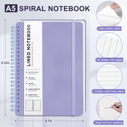 ABERLLS Lined Spiral Journal Notebook with 160 Pages, 8×5.7in, A5 Spiral Notebook, Journaling Notebooks for Work, School, Women, Men, College Ruled Spiral Notebook, Hardcover Leather Journals, Blue