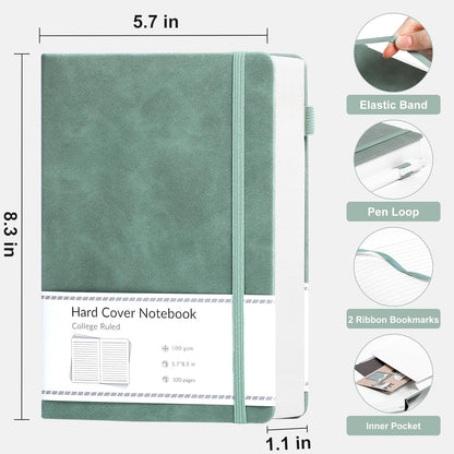 CAGIE Bullet Dotted Journal Notebook 320 Pages 100 GSM Paper Hardcover A5 Dot Grid Notebook Leather Journals for Writing Women Men Work Journaling, Green