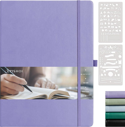 EMSHOI A4 College Ruled Notebook, Large 8.3" x 11.7", 192 Pages 100GSM Ink-Proof Faux Leather Hardcover Lay-Flat Lined Journal for Office School Work Writing, Black
