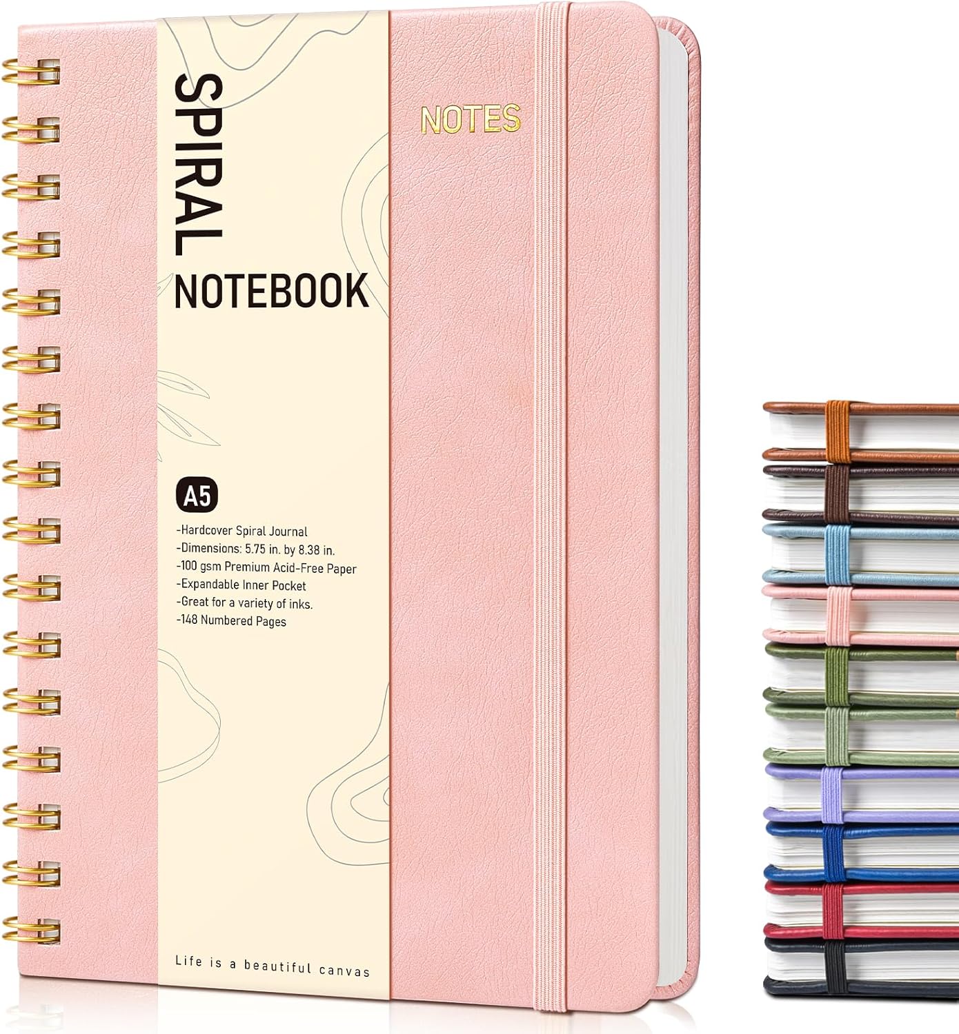 Lined Spiral Journal Notebook, A5 Hardcover Spiral Journals for Women Men, 150 Numbered Pages Spiral Bound Notebook, 100 GSM College Ruled Notebooks for Work, Note Taking 5.75" x 8.38", Olive Green