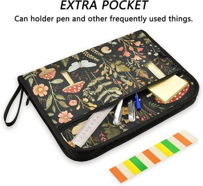 Mushroom Botanical Dragonflies Butterflies Expanding File Folder with Sticky Labels, 13 Pockets Accordion File Folder Document Organizer Expandable Zip File Folder with Zipper Closure