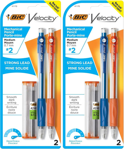 BIC Velocity Mechanical Pencils, With Colorful Barrel, Medium Point (0.7mm), 4-Count Pack Mechanical Pencils With Eraser and Lead Refills