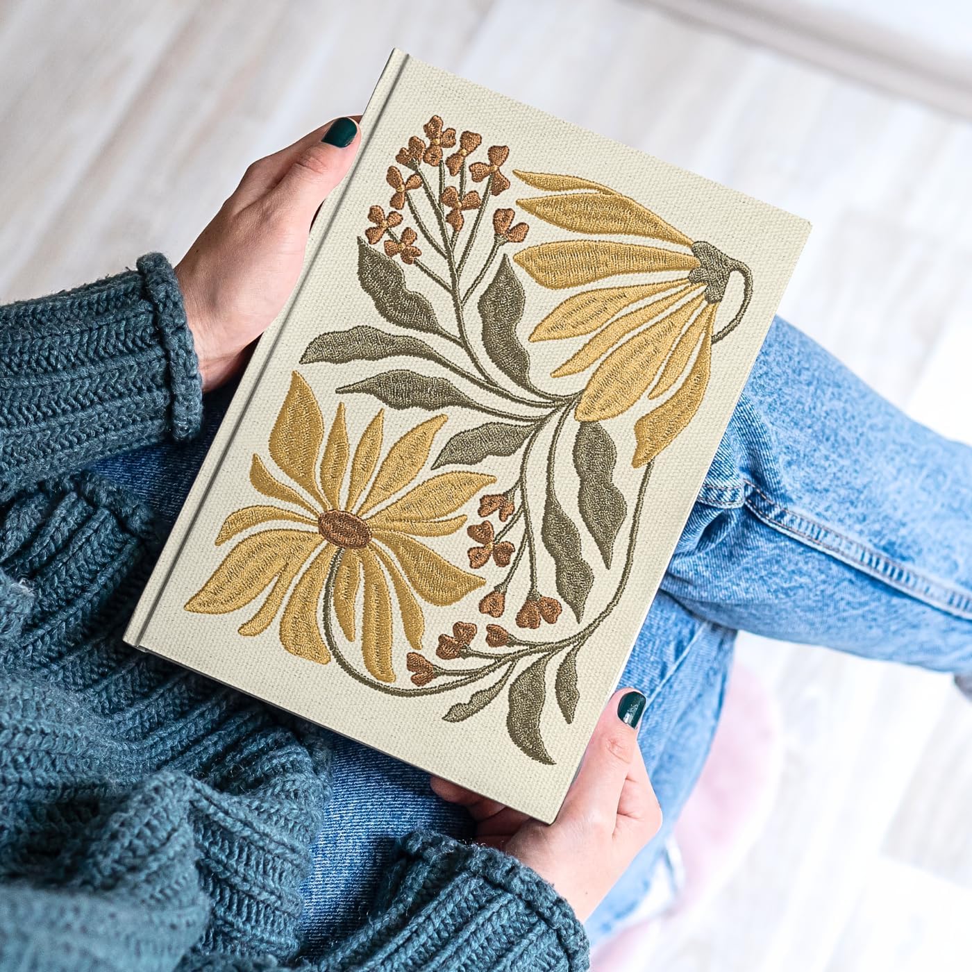 Lady Jayne Embroidered Canvas Hardcover Journal with 192 Lined Pages, 6” x 8.5” – Flower Market Poppy (83289)