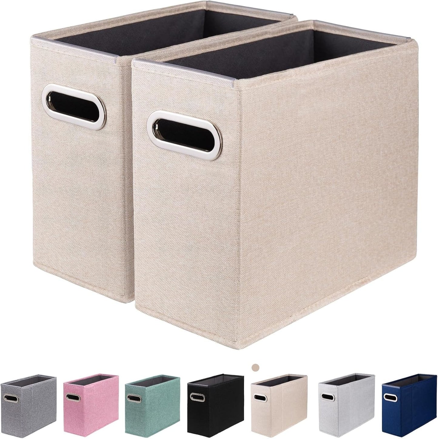 4 Packs Letter Size File Organizer, File Folders Organizer, Fabric Storage Box, Collapsible Paper Organizer with Metal Handle, Smooth PVC Rails, Only Box (Beige)