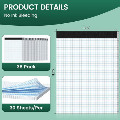 Graph Paper 8.5 X 11, 2 Pack, 4x4 Quad Ruled, Grid Paper Pad 8-1/2" X 11.75", Grid Pad 8.5 X 11.75, Engineering Notebook, Easy Tears Off, White 70 Gsm Graft Paper