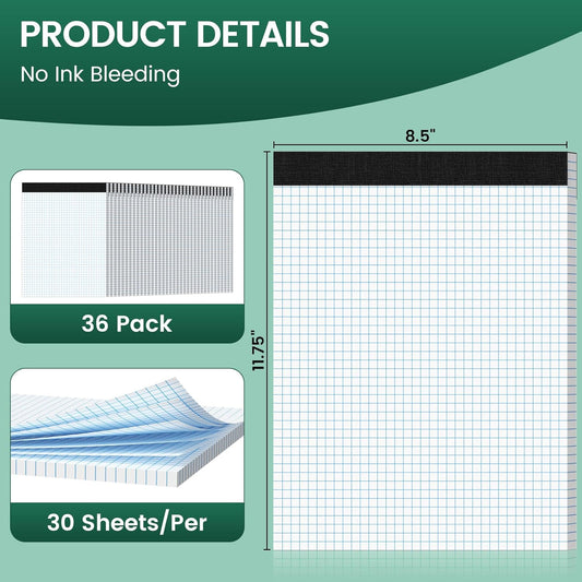 Graph Paper 8.5 X 11, 2 Pack, 4x4 Quad Ruled, Grid Paper Pad 8-1/2" X 11.75", Grid Pad 8.5 X 11.75, Engineering Notebook, Easy Tears Off, White 70 Gsm Graft Paper