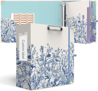 3 Ring Binder 3 Inch Ring, Three Ring Binders for Letter Size 11" x 8.5" with 6-Tab Dividers, 2 Pockets, Binder with Clip for School and Office Supplies-Wild Flowers