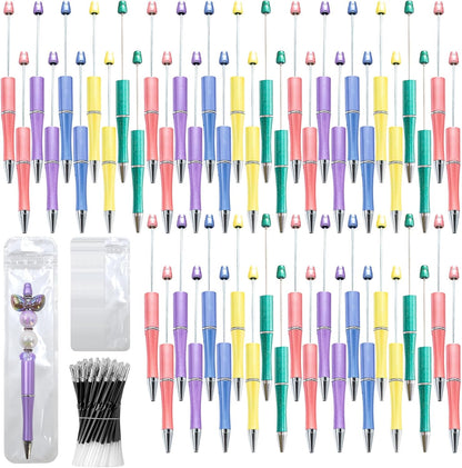 150 Pieces DIY Beadable Pen Kit – 50 Plastic Ballpoint Pens with Refills & Bags, Beads Not Included – School Supplies, Office Accessories & Craft Gifts for Students & Teachers (Multicolor)
