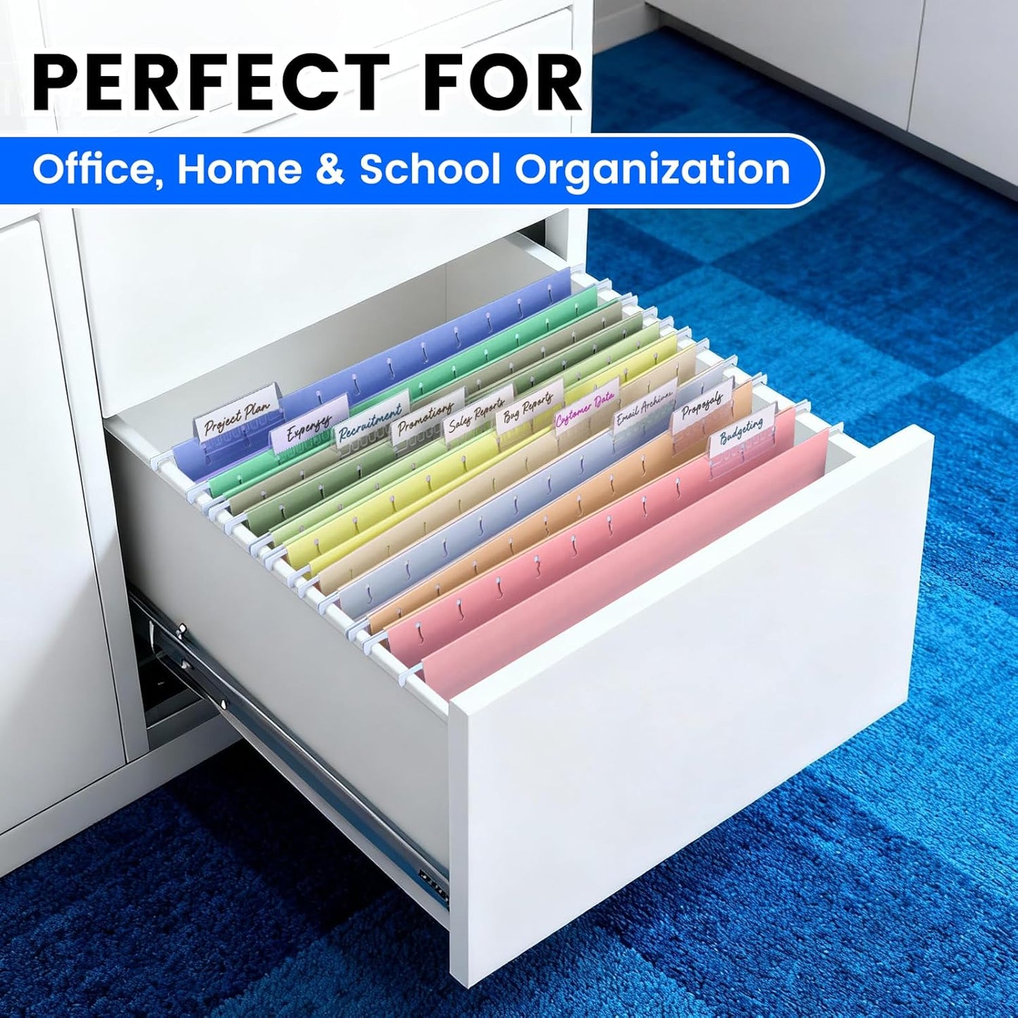 25-Pack Green Hanging File Folders, Letter Size (8.5" x 11") with 1/5-Cut Tabs,Includes 35 Transparent Label Cards & 50 Sticker Labels for Home & Office Organization