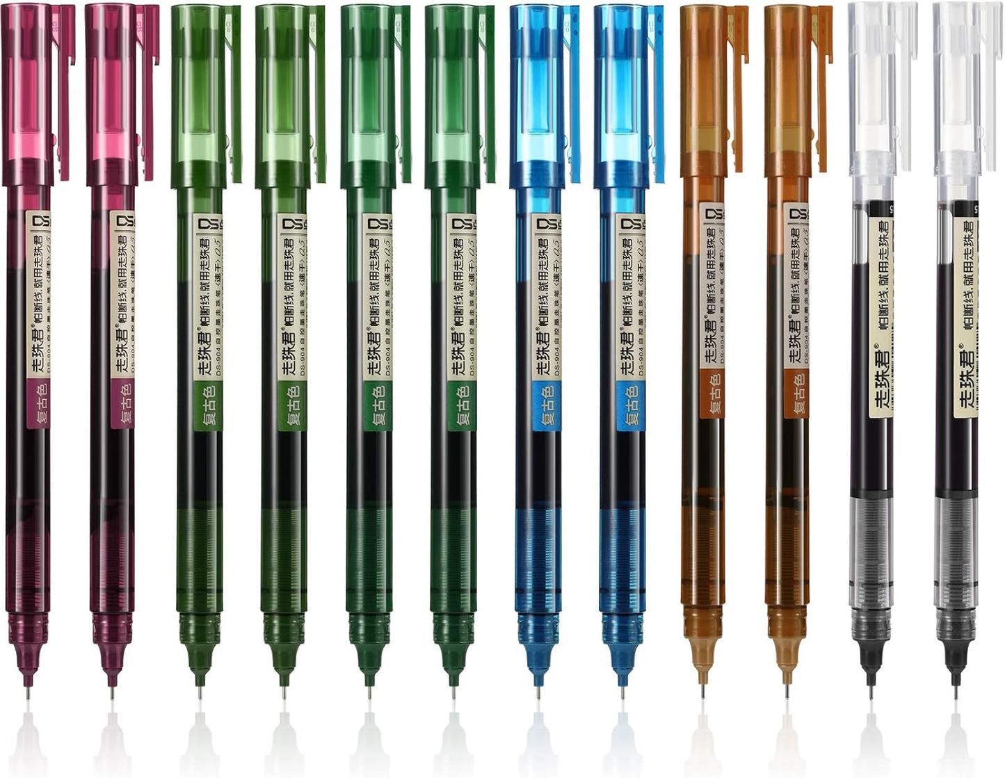 Frienda 12 Pieces Rolling Ball Pens 0.5 mm Japanese Quick Drying Fine Point Pens Liquid Ink Smooth Writing for Office Student Back to School Supplies(Multicolor)