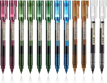 Frienda 12 Pieces Rolling Ball Pens 0.5 mm Japanese Quick Drying Fine Point Pens Liquid Ink Smooth Writing for Office Student Back to School Supplies(Multicolor)