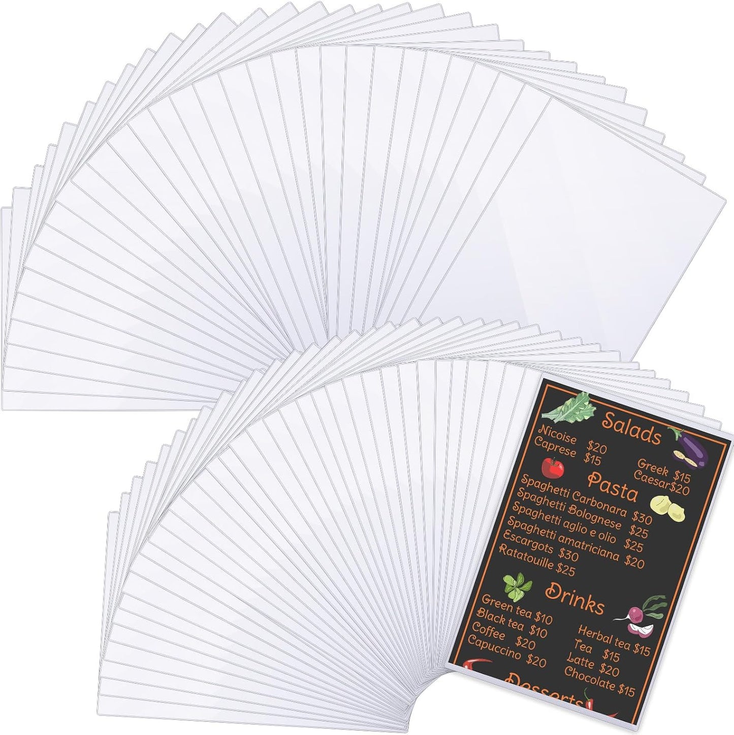Henoyso 45 Pcs 8.5" x 14" Menu Cover Rigid Print Protectors Clear Heavy Duty Menu Holder Poster Protector Sleeve Hard Plastic Paper Sleeves for Page Sheet Photographs Document Birth Certificate