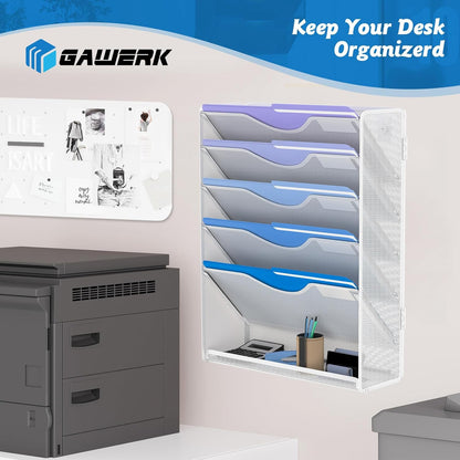 Gawerk 10-Tier Wall File Organizer Hanging Wall File Holder Wall Mount Paper Folder Organize, Mesh Magazine Document Mail Organizer Wall Organizer for Office School Home, Black