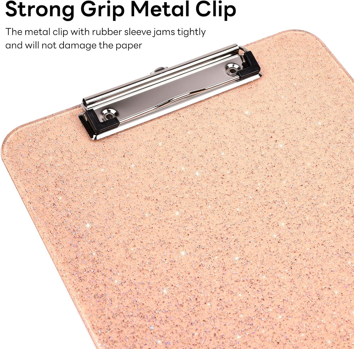 A4 Plastic Glitter Clipboard, Sparkly Pink 12.5 x 9 Letter Size for Classroom, Students, Teacher, Nurse, 8.5 x 11 Clip Board with Low Profile Clip, Office & School Supplies