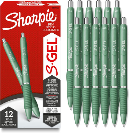 Sharpie S-Gel, Gel Pens, Medium Point (0.7mm), Assorted Fashion Barrels, Black Ink, 12 Count - Office, Teacher, School Supplies
