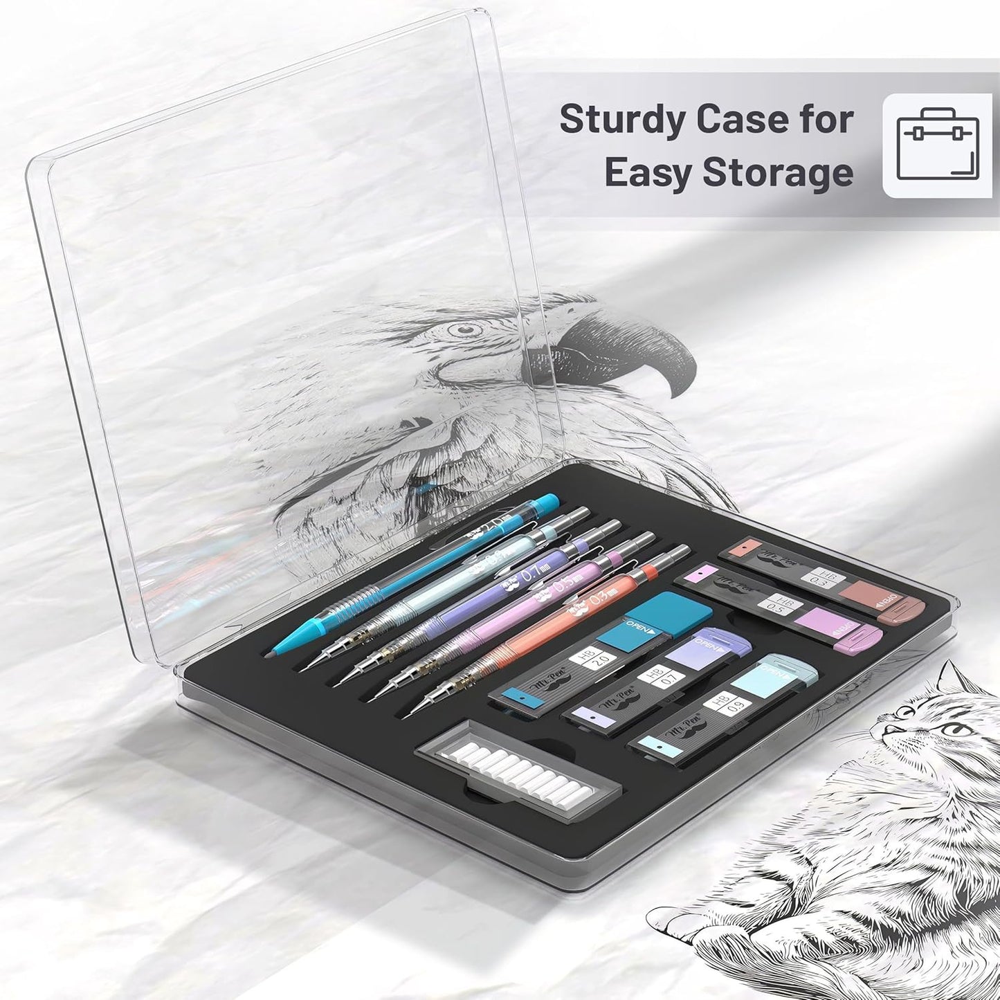 Mr. Pen- Art Mechanical Pencil Set, 5 Vintage Mechanical Pencils (0.3, 0.5, 0.7, 0.9, 2.0mm), 5 HB Lead Refills & 10 Eraser Refills, Precision Drawing Pencils for Sketching, Writing & Artwork