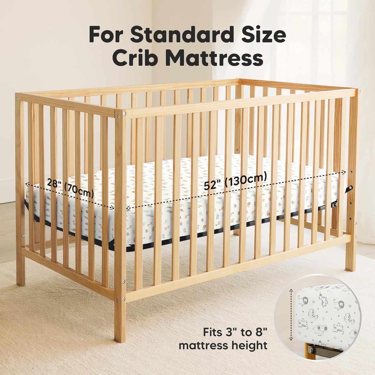 2-Pack Waterproof Crib Sheets for Boys, Girls - 52x28 Fitted Organic Cotton Baby Crib Sheets, Toddler Mattress Protector Cover, Washable, Soft & Durable Baby Bedding Essentials(Pine Grove)