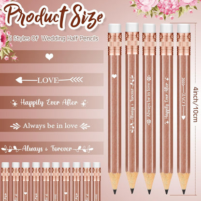 Crtiin 50 Pcs Bridal Shower Pencils Half Golf Wedding Pencils with Eraser 4 Inch Short Pocket Pre Sharpened for Wedding Game Bridal Shower Presents Classroom School(Wood Color)