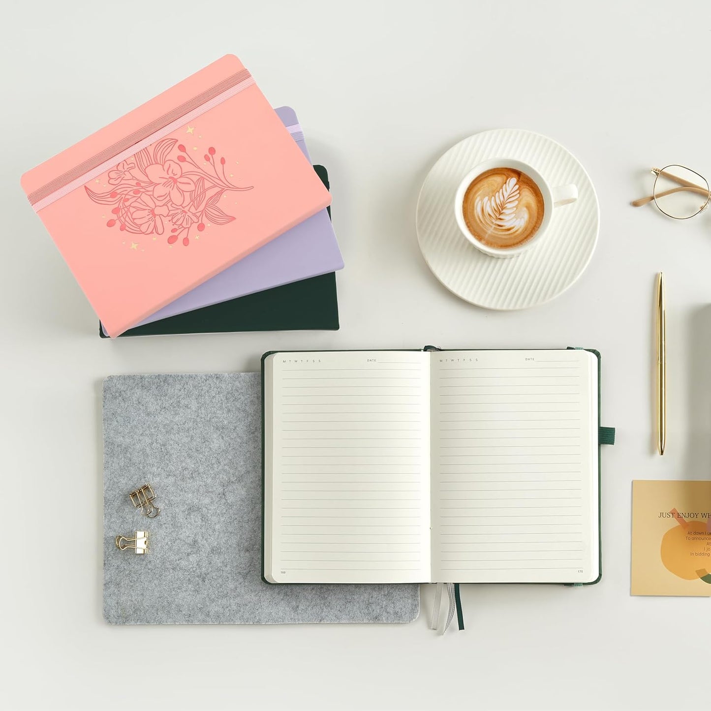 &And Per Se Lined Journal Notebook, 160 Pages, A5 5.7 x 8 inches College Ruled Thick Paper Notebook Journals for Writing, Hardcover Notebooks for Women Men Office School (1 Pack, Green) - Colors A